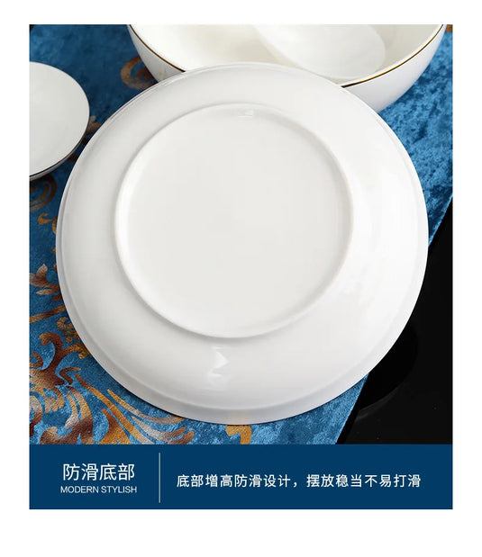 Zimo Flower Phnom Penh Bone Porcelain Tableware, Household Light Luxury Ceramic Bowl and Spoon Set, Bowl and Plate Combination