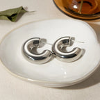 Minimalistischer geometrischer, pummeliger, hohler C-förmiger Ohrring aus Edelstahl, Statement-Metallstruktur, Charme-Schmuck für Frauen