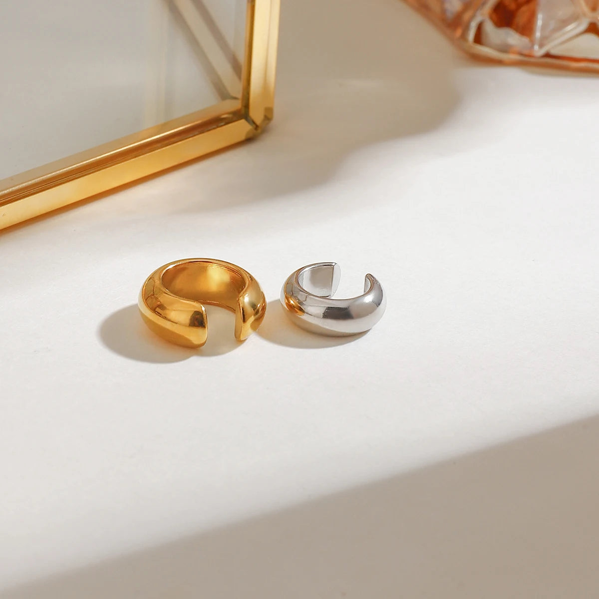 Zora Modern Minimalistisk 18K forgyldt rustfrit stål guldøreringe kombination sølv øreringe AB øreclips øreringe par