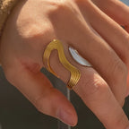 Gold Silber Farblich Passender Gewindering Unregelmäßiger Offener Ring 18K PVD Beschichtet Damen Anti-Allergisch Metall Charm Täglicher Schmuck