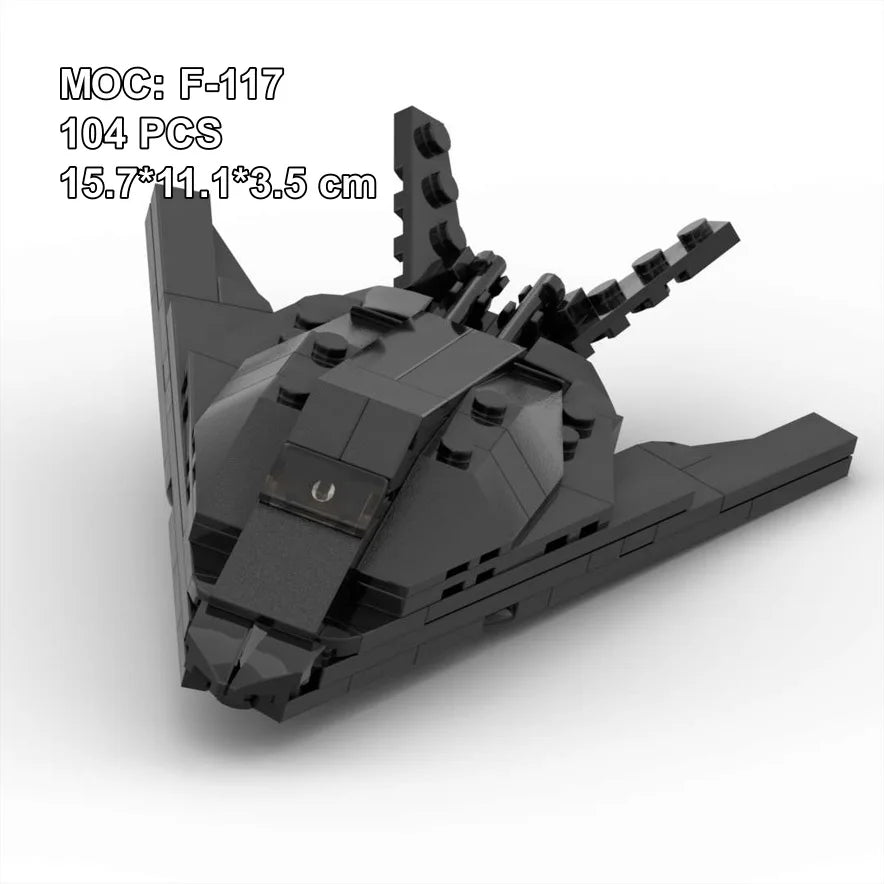 MOC Building Blocks Military Series F-117 Nighthawk Stealth Fighter Jet with Stand Aircraft Model Children's Assembly Toy