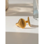 Muschelschalenstrukturierte 18K goldbeschichtete Zwei-Muschel-Öffnungsringe aus Edelstahl, klobiger, anlaufsicherer Damenmode geometrischer Ring