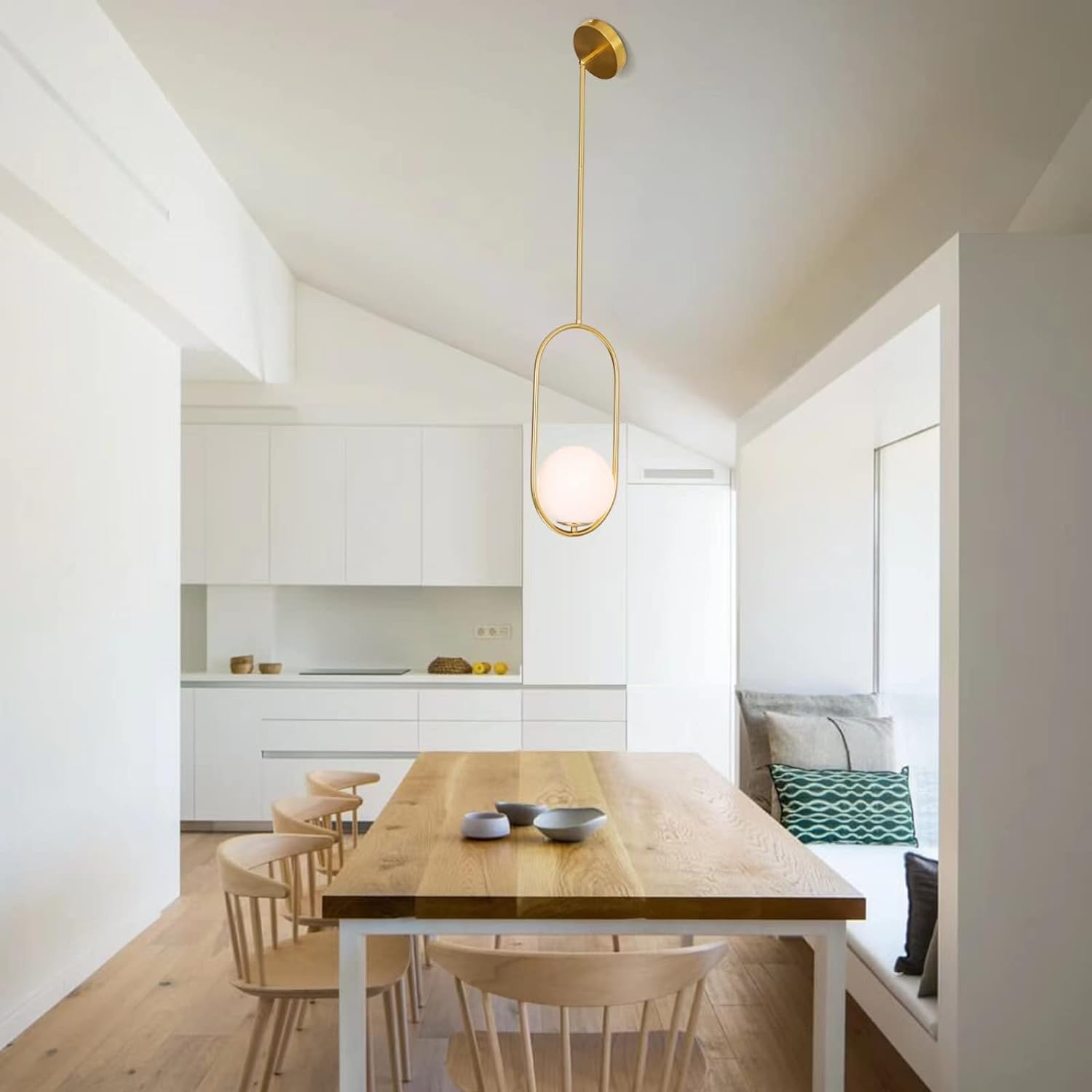 SeeU Modern Pendant Lighting Gold Globe Pendant Light Fixture,Mid Century Chandelier One Light Hanging Fixture for Kitchen Island,Adjustable Length Indoor Lighting for Dinning Room Bedroom - Grand Goldman