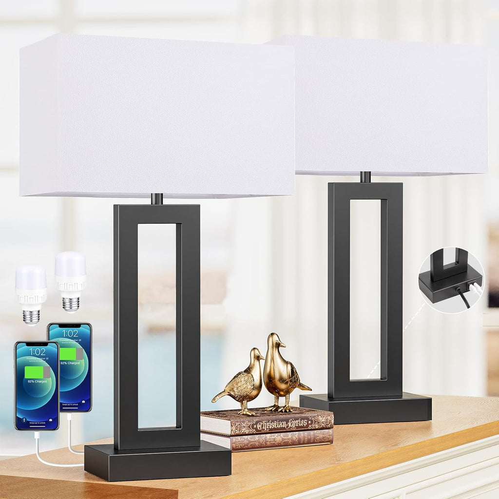 Seealle Bedroom Lamps for Night Stands - Touch Control, 3 Way Dimmable, USB C+A Charging, LED Bulbs, Easy Assembly - Grand Goldman