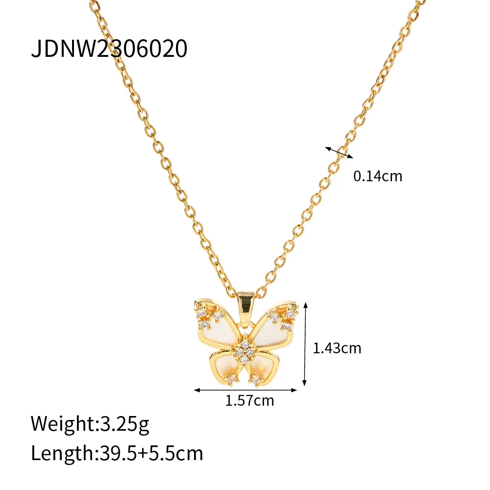 Serie Farfalla in Acciaio Inossidabile con Adornamento in Oro 18K, Placcato Oro Dubai 2023, Set di Gioielli per Donne, Collana, Orecchini e Anello