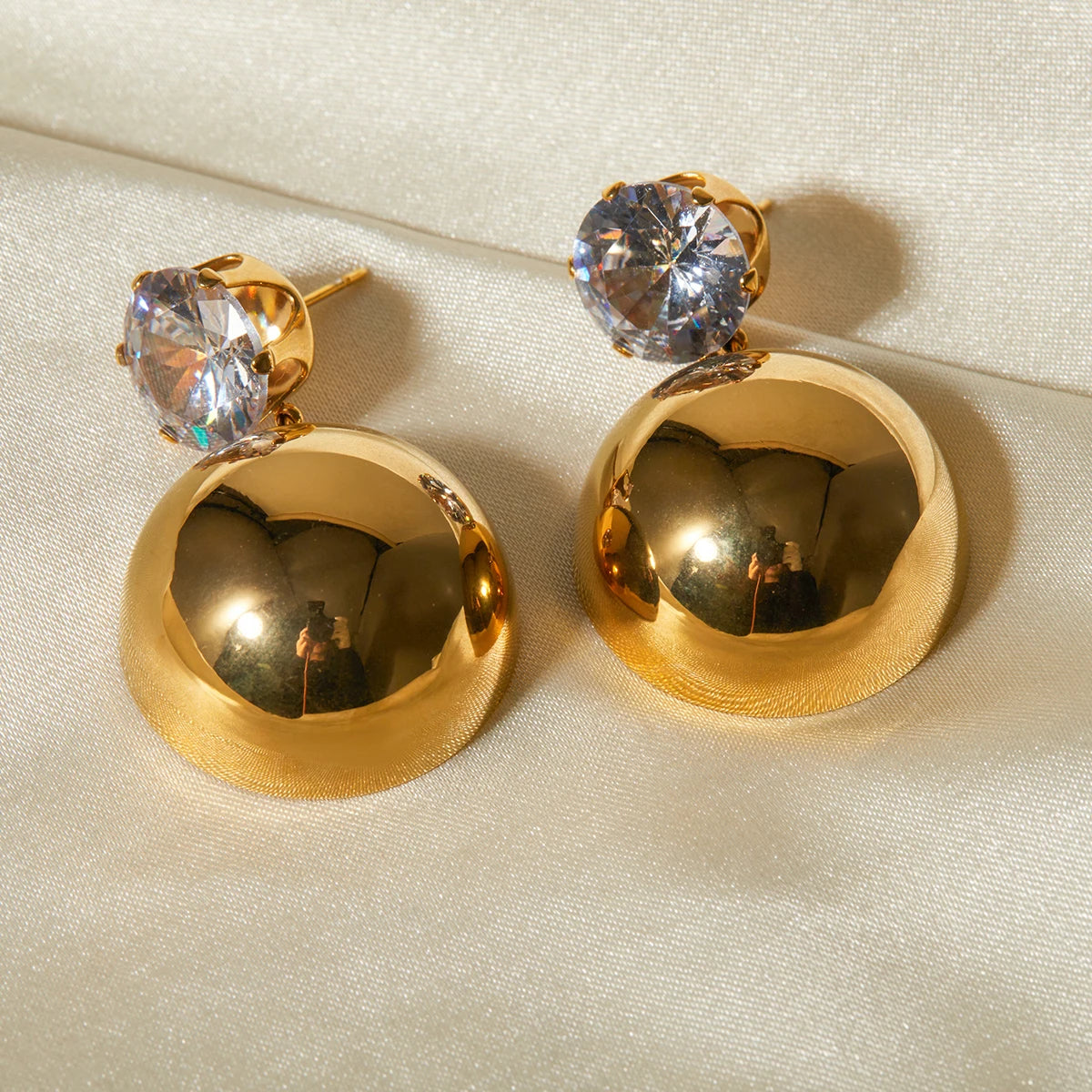 Exquisite Cubic Zirconia Hemispherical Drop Stainless Steel Fashion High Quality Earrings 18K PVD Plated Trendy Jewelry Gift