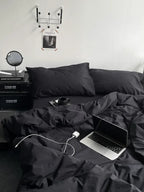 Hot Sale Washed Cotton Black Comforter Bedding Sets Soft Skin-friendly Black Duvet Cover Sets Bedroom Bed Cover Set