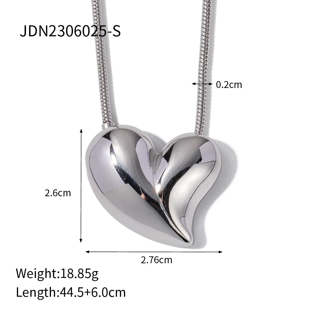 18K Gold Plated Stainless Steel Love Heart Series Smooth Earrings & Necklace Set Semi-detached Brushed Low Key Women Luxury Jewelry