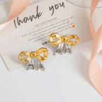 Kreative 18k vergoldete Edelstahl-Ohrringe mit gold-silberfarbenem Blockdesign und Schleife für Damen, personalisiert, rostfrei, stilvoller Schmuck