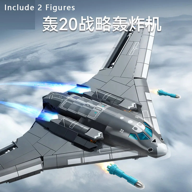 Stealth Bomber Fighter Jet Assembly Building Blocks Toy for Children Boys Educational H-20 Strategic Aircraft Model