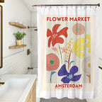 پرده دوش پارچه‌ای ضدآب با رنگ‌های تازه و گلدار، گل‌ها و گیاهان ساده، نقاشی هنری، ست‌های پرده دوش حمام، دکور