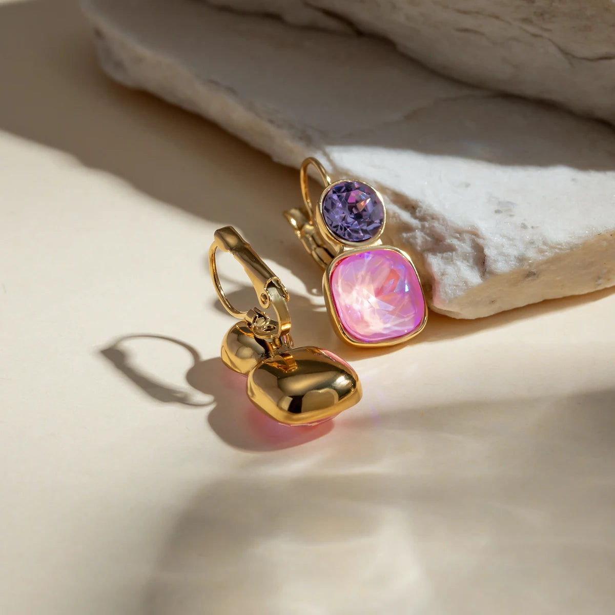 Hot Style 2024 rustfrit stål geometriske flerfarvede zirkonøreringe åbne ringsæt 18K guld vandtæt belagte alsidige smykker