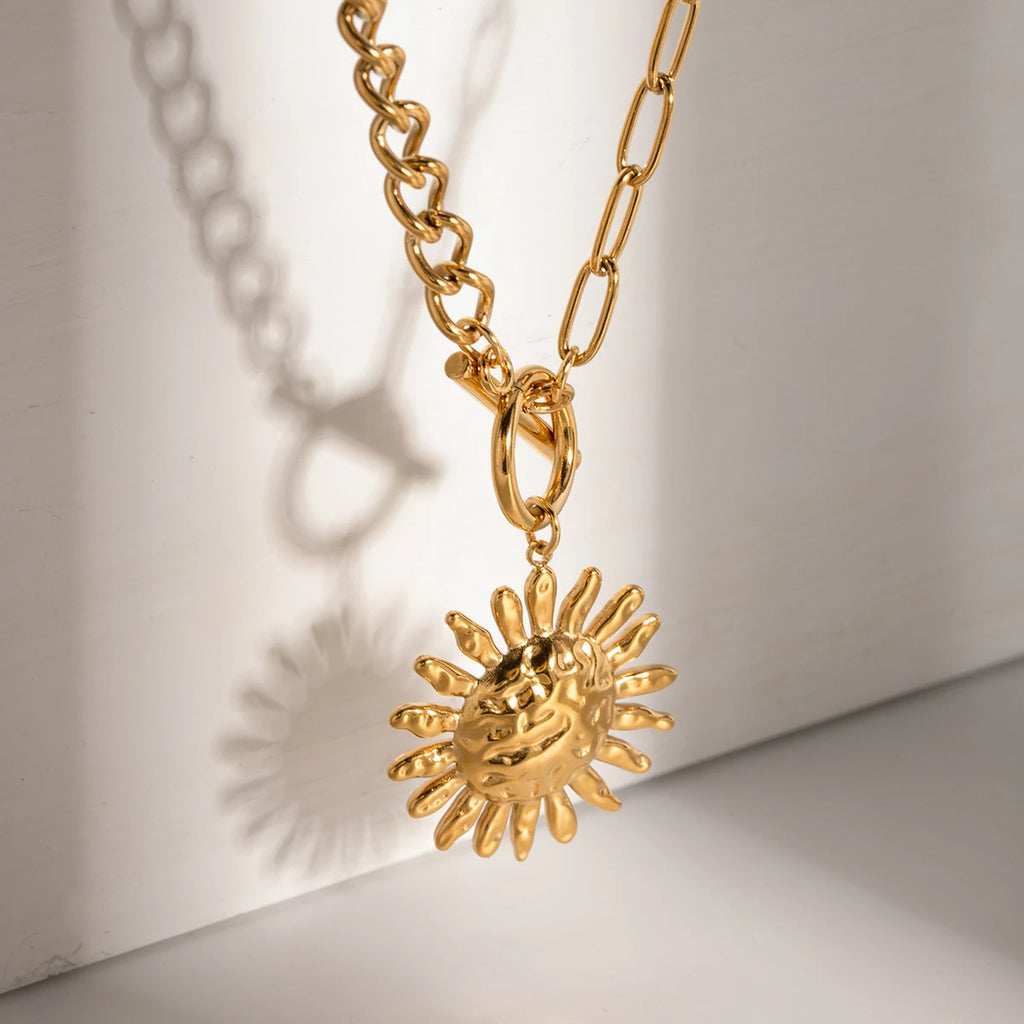 18k forgyldt rustfrit stål Hammer korn solsikke øreringe/vedhæng halskæde statement Metal geometrisk charme smykker Bijoux