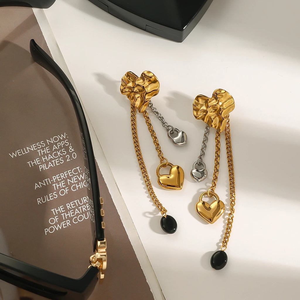 Minimalistische 18k vergoldete Edelstahl-Hammerkorn-Liebe-Herz-Quasten-Ohrringe für Frauen, allergiepräventiver Charmschmuck