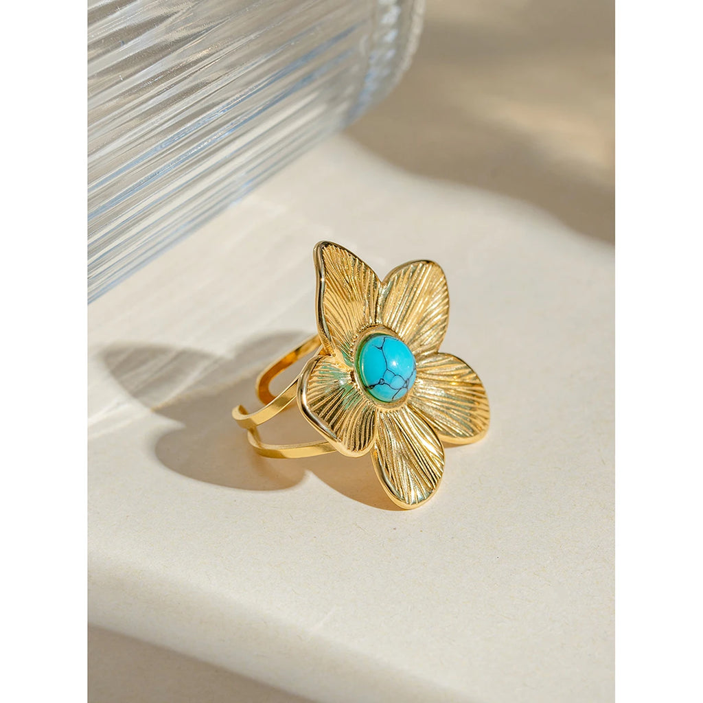 Набор серег из нержавеющей стали с деликатным цветочным инкрустацией из натурального камня, позолоченный 18-каратным золотом, не тускнеющий, романтические украшения