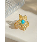 Набор серег из нержавеющей стали с деликатным цветочным инкрустацией из натурального камня, позолоченный 18-каратным золотом, не тускнеющий, романтические украшения