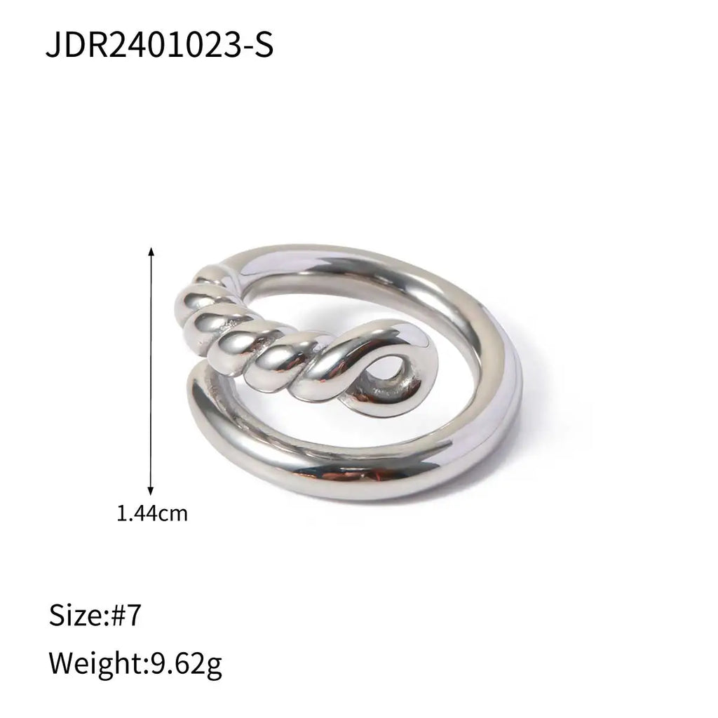 18k vergoldeter Damenring aus Edelstahl mit Metallknoten, offenem Geflecht, Statement-Textur, klobigen Ohrringen, Partygeschenk