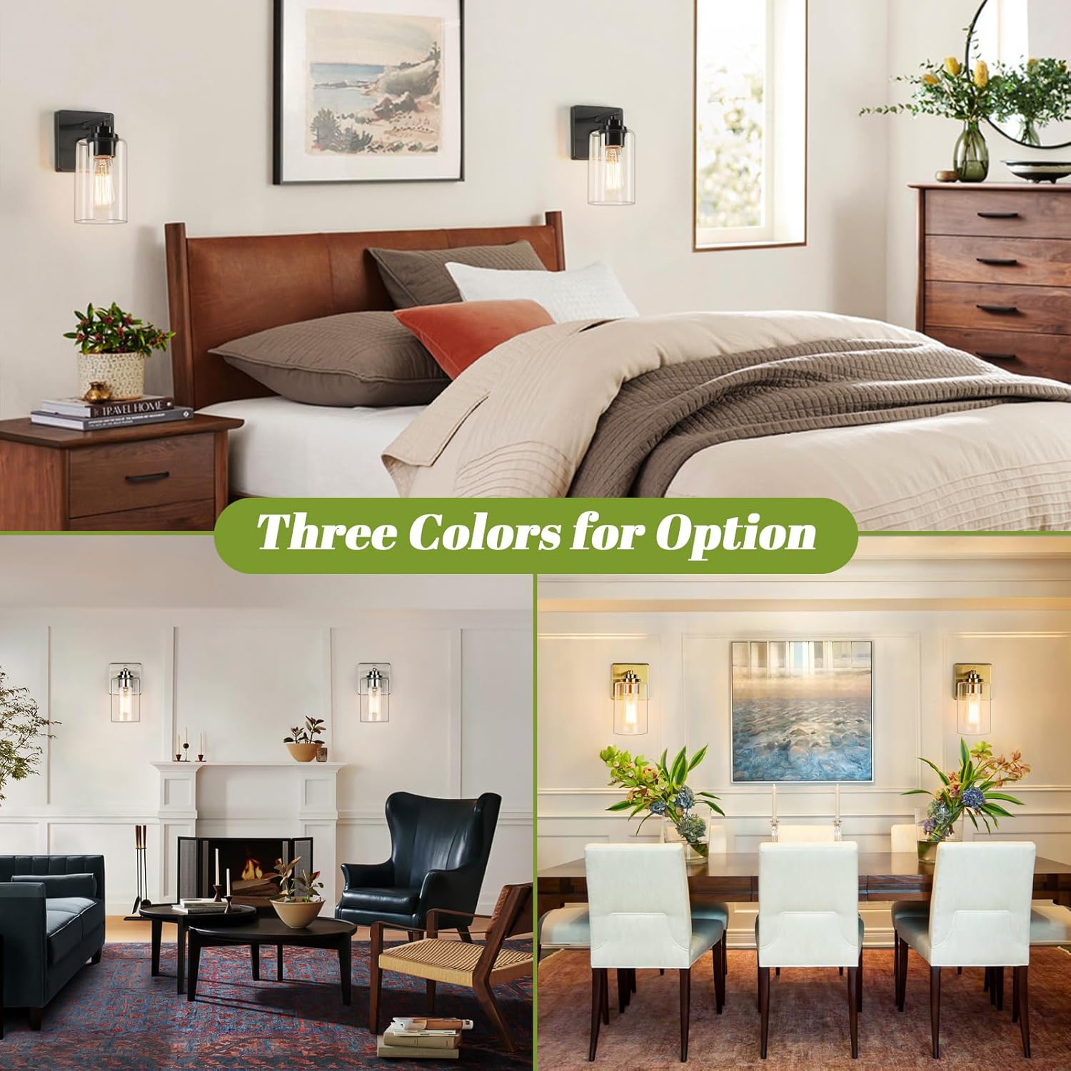 Set of 2 Wall Sconces for Bathroom, Modern Vanity Light Fixtures, Matte Black Wall Mount Lighting Lanterns, Farmhouse Wall Lights with Clear Glass Shade for Bedroom Living Room Mirror Hallway Kitchen - Grand Goldman