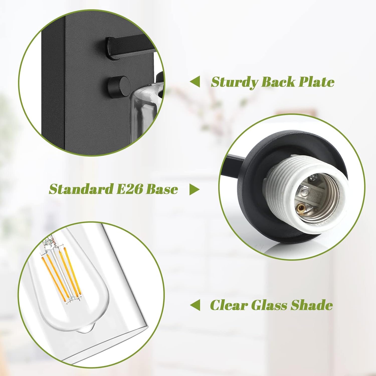 Set of 2 Wall Sconces for Bathroom, Modern Vanity Light Fixtures, Matte Black Wall Mount Lighting Lanterns, Farmhouse Wall Lights with Clear Glass Shade for Bedroom Living Room Mirror Hallway Kitchen - Grand Goldman