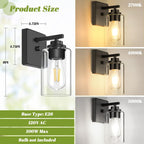 Set of 2 Wall Sconces for Bathroom, Modern Vanity Light Fixtures, Matte Black Wall Mount Lighting Lanterns, Farmhouse Wall Lights with Clear Glass Shade for Bedroom Living Room Mirror Hallway Kitchen - Grand Goldman