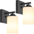 Set of 2 Wall Sconces for Bathroom, Modern Vanity Light Fixtures, Matte Black Wall Mount Lighting Lanterns, Farmhouse Wall Lights with Clear Glass Shade for Bedroom Living Room Mirror Hallway Kitchen - Grand Goldman