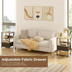 Seventable Nightstand with Charging Station, LED Bedside Table with Adjustable Fabric Drawer, Night Stand with Storage, 3-Tier Bed Side Table, End Table for Bedroom, Living Room, Greige - Grand Goldman