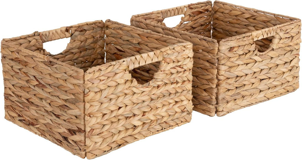 Seville Classics Premium Natural Handwoven Portable Laundry Bin Basket with Carrying Handles, Household Storage for Clothes, Linens, Sheets, Toys, Natural Water Hyacinth, Rectangular (2-Pack) - Grand Goldman