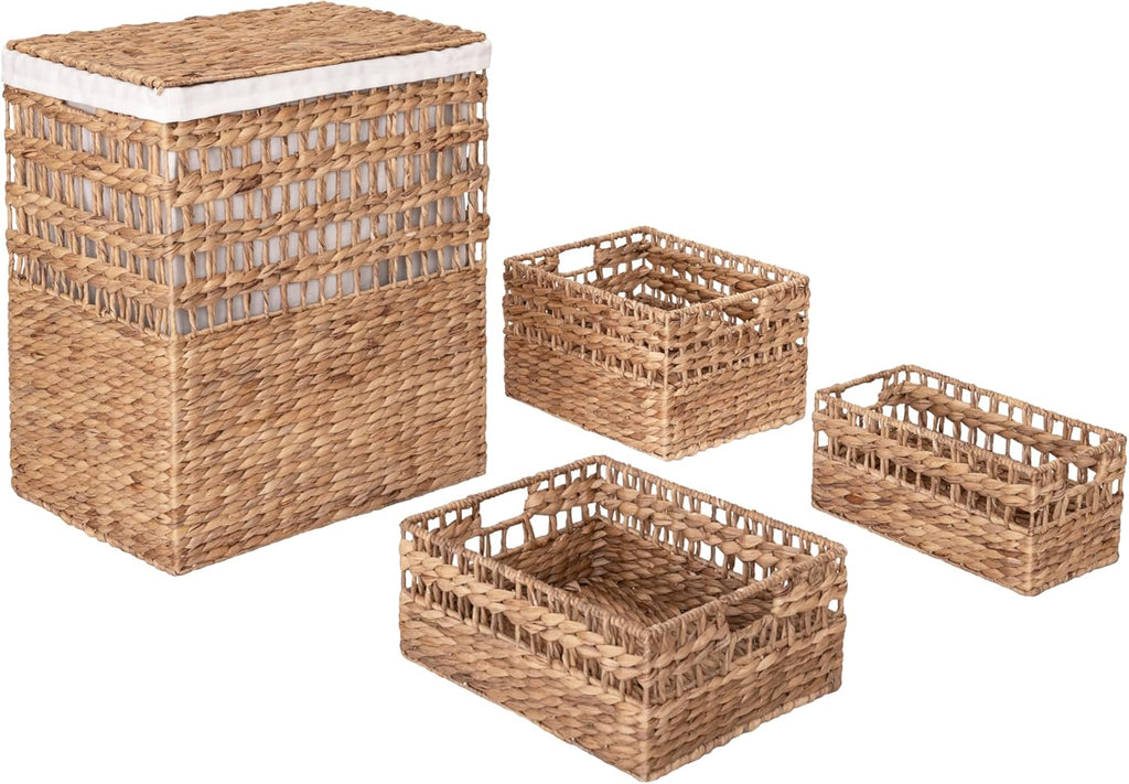 Seville Classics Premium Natural Handwoven Portable Laundry Bin Basket with Carrying Handles, Household Storage for Clothes, Linens, Sheets, Toys, Natural Water Hyacinth, Rectangular (2-Pack) - Grand Goldman