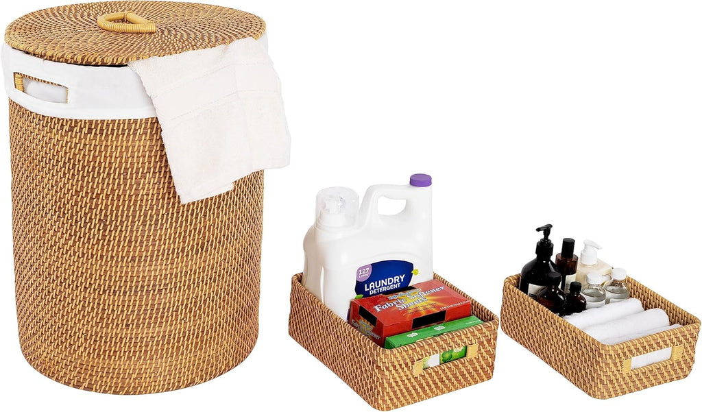 Seville Classics Premium Natural Handwoven Portable Laundry Bin Basket with Carrying Handles, Household Storage for Clothes, Linens, Sheets, Toys, Natural Water Hyacinth, Rectangular (2-Pack) - Grand Goldman