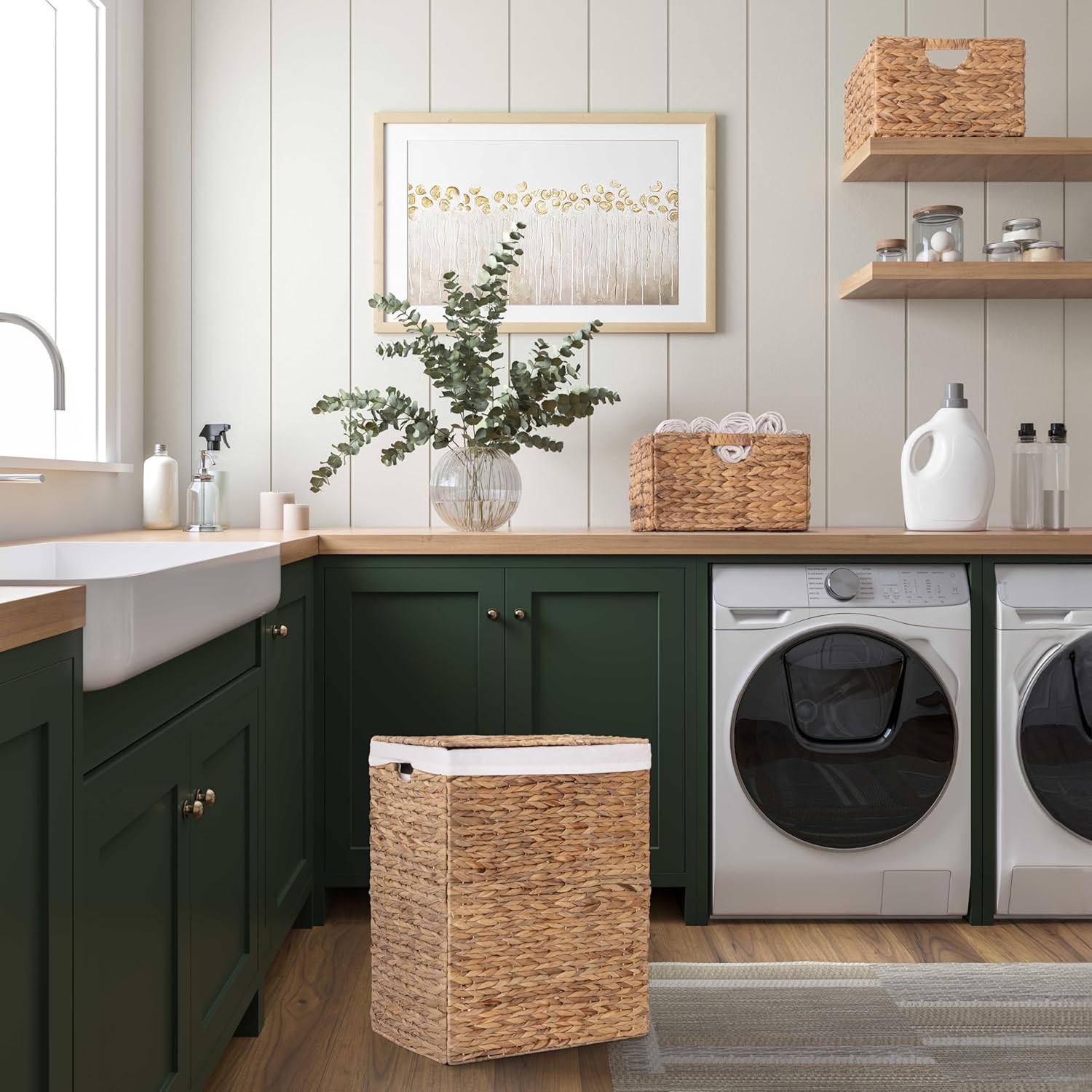 Seville Classics Premium Natural Handwoven Portable Laundry Bin Basket with Carrying Handles, Household Storage for Clothes, Linens, Sheets, Toys, Natural Water Hyacinth, Rectangular (2-Pack) - Grand Goldman