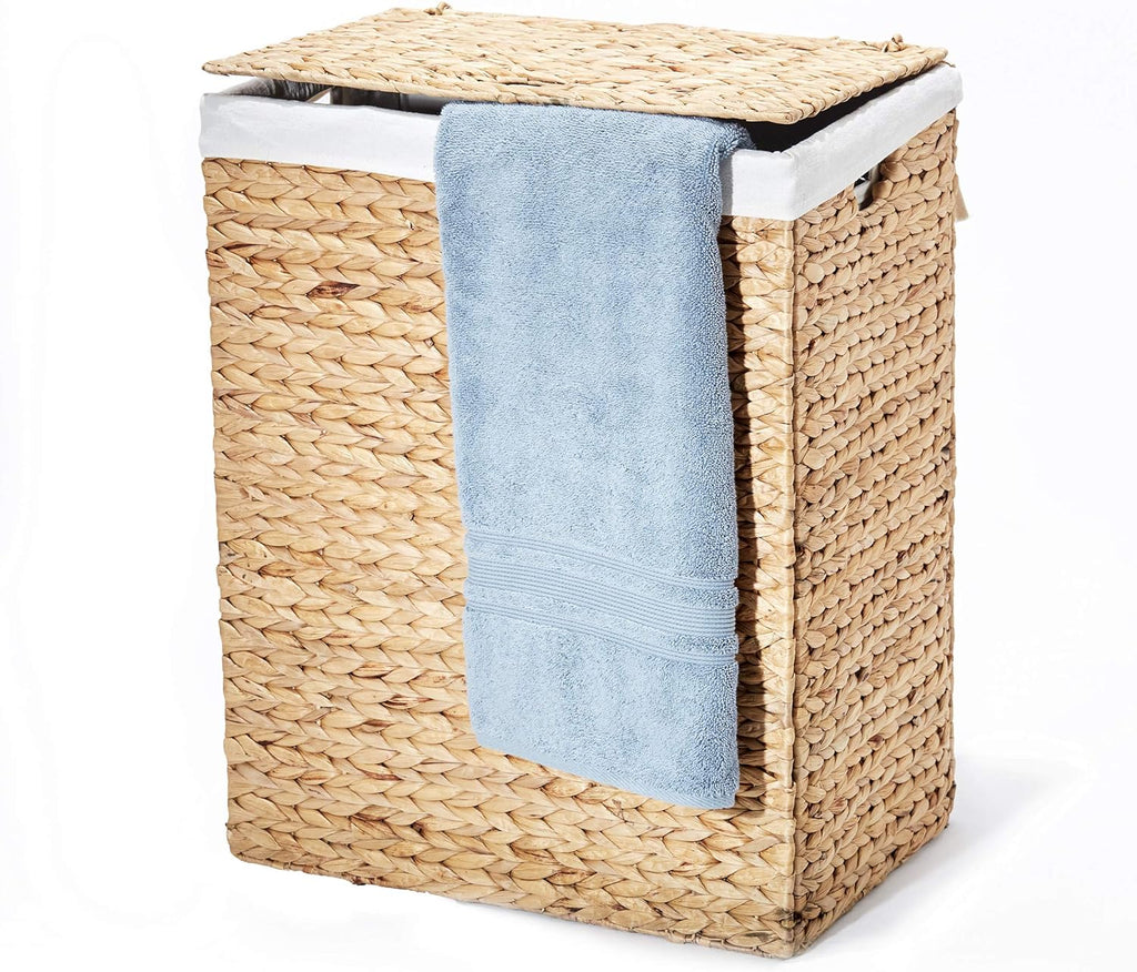 Seville Classics Premium Natural Handwoven Portable Laundry Bin Basket with Carrying Handles, Household Storage for Clothes, Linens, Sheets, Toys, Natural Water Hyacinth, Rectangular (2-Pack) - Grand Goldman