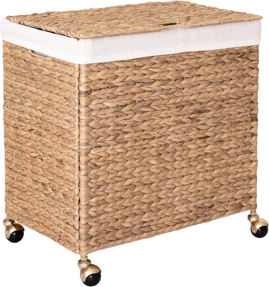 Seville Classics Premium Natural Handwoven Portable Laundry Bin Basket with Carrying Handles, Household Storage for Clothes, Linens, Sheets, Toys, Natural Water Hyacinth, Rectangular (2-Pack) - Grand Goldman