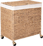 Seville Classics Premium Natural Handwoven Portable Laundry Bin Basket with Carrying Handles, Household Storage for Clothes, Linens, Sheets, Toys, Natural Water Hyacinth, Rectangular (2-Pack) - Grand Goldman