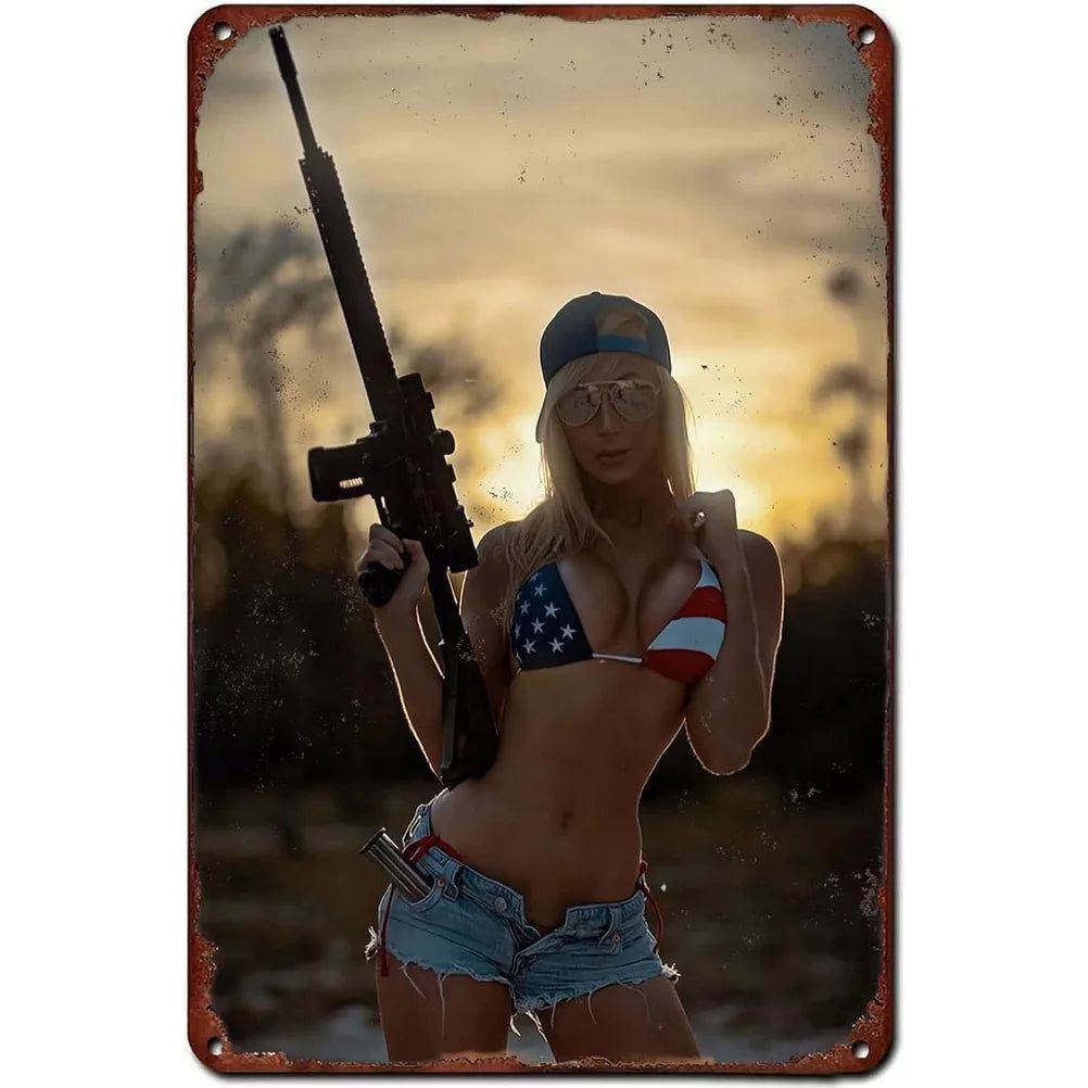 Sexy Army PinUp Girl With Guns Vintage Metal Tin Signs Military Hot Woman Wall Decor For Home Bar Pub Garage Coffee Man Cave - Grand Goldman