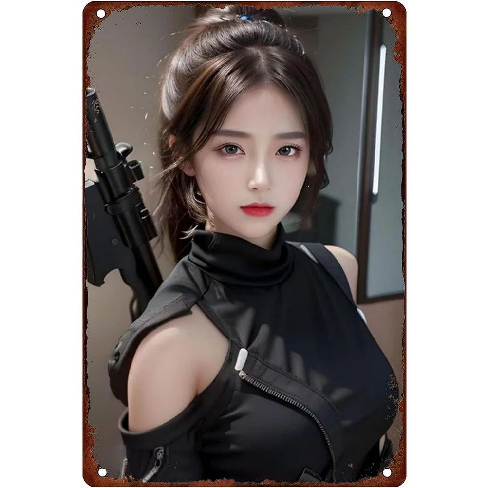 Sexy Army PinUp Girl With Guns Vintage Metal Tin Signs Military Hot Woman Wall Decor For Home Bar Pub Garage Coffee Man Cave - Grand Goldman