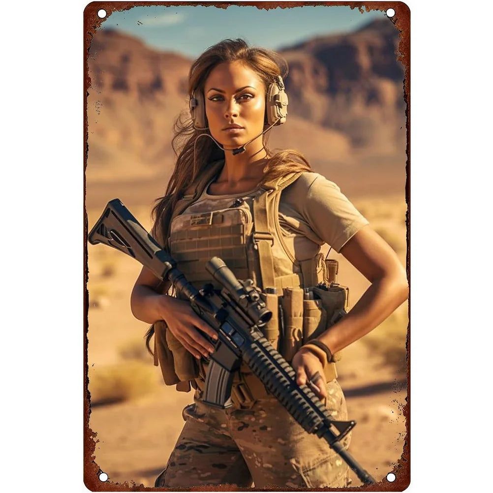 Sexy Army PinUp Girl With Guns Vintage Metal Tin Signs Military Hot Woman Wall Decor For Home Bar Pub Garage Coffee Man Cave - Grand Goldman