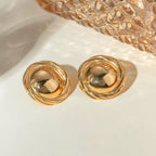 18K vergoldete metallische geometrische Edelstahl glatte runde gedrehte Rand Knopf Ohrringe trendige Damen Premium Gala Schmuck