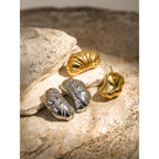 18k Plated Anti Allergic Stainless Steel Chubby Croissant Texture Earrings Stylish PVD Free Temperament Charm Jewelry Women - Grand Goldman