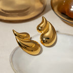 18k Gold Plated Rust Proof Geometric Stainless Steel Double Layer Water Drop Earrings Charm Statement Anti Allergic Jewelry - Grand Goldman