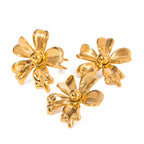 Boucles d'oreilles anneau à ouverture fleur côtelée en acier inoxydable plaqué or 18 carats, charmes pour femmes, texture métallique, bijoux étanches, cadeau de gala