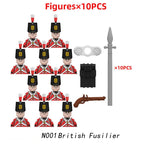 10pcs Napoleonic Wars Military Soldiers Building Blocks WW2 Mini Figures French British Fusilier Rifles Weapons Toys For Kids