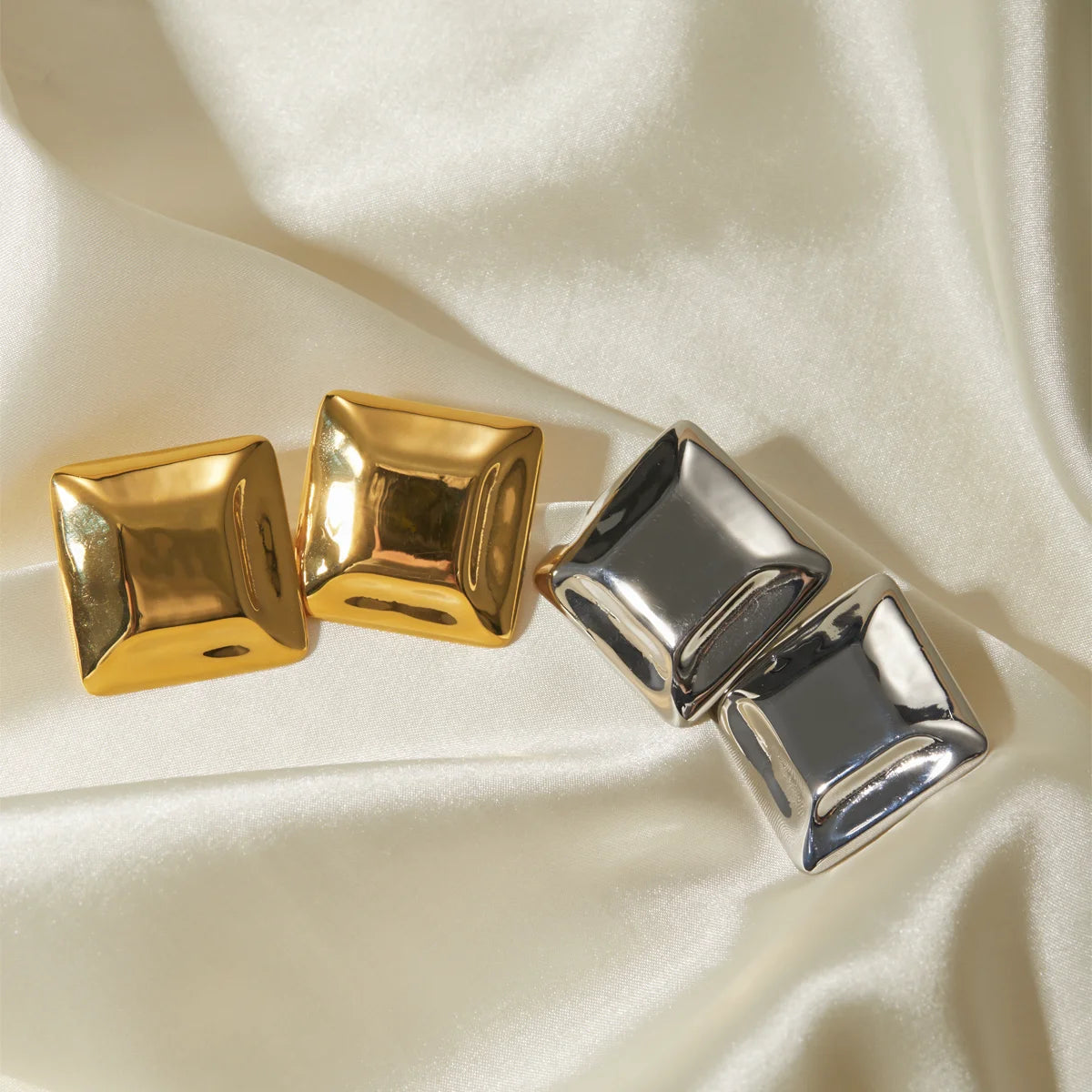 18K Gold Plated Stainless Steel Concave And Convex Square Earring Vintage Gold Silver Color Cute Jewelry Bijoux for Women Gift