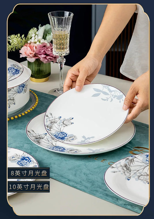 Jingdezhen Household Ceramic Bowls, Tableware Set, Bowls, Dishes, Chinese Bone Porcelain Tableware