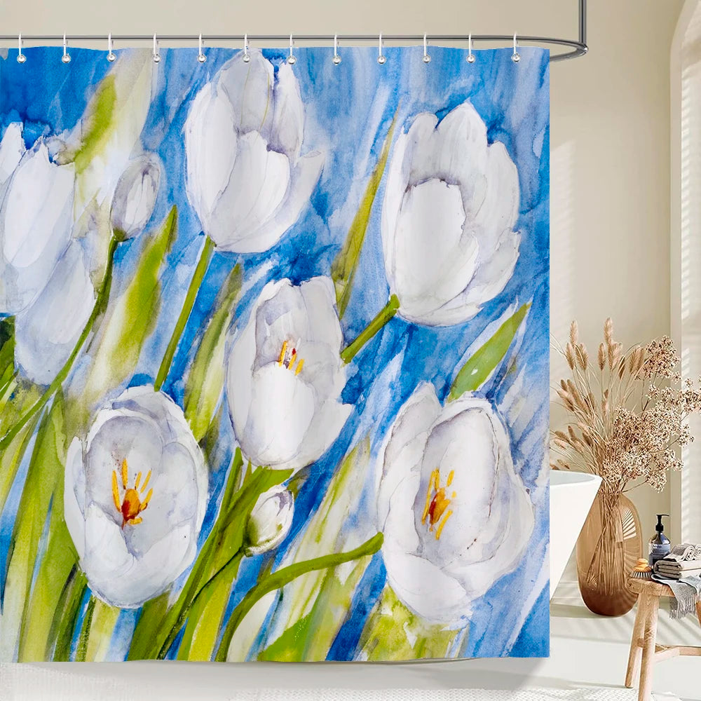Nordic Shower Curtain Flower Plant Pattern Bathroom Curtains Bath Screen Waterproof for Home Bathroom Decor Print Shower Curtain