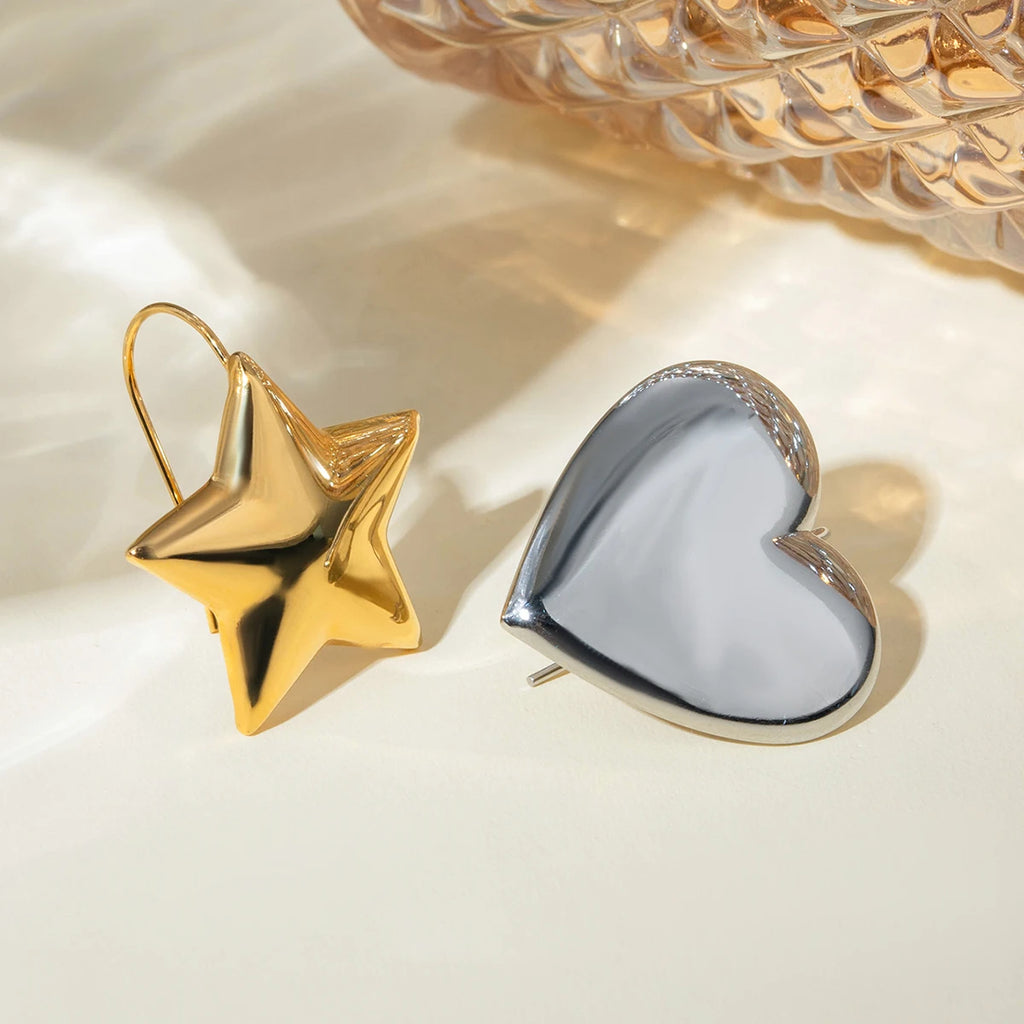 Creative Stainless Steel Gold Silver Matching Love Heart Five-pointed Star Earring Women Charm 18K PVD Plated Waterproof Jewelry