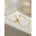 18K PVD-belagt Trendy Rustfrit Stål Delikat Bowknot Y Halskæde Kæde Kvinder Vandtæt Højkvalitets Charm Stilfulde smykker