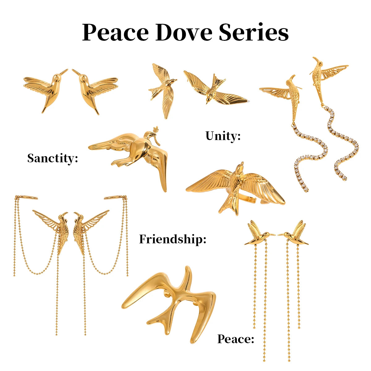Orecchini a Nappa con Colomba della Pace Retrò Spilla Uccello Placcati 18K PVD Donna Acciaio Inossidabile Anti Allergico Antiruggine Gioielli Eleganti
