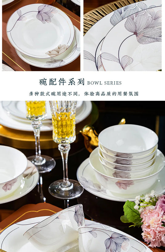 Jingdezhen Bone Porcelain Tableware New Chinese Style Bowls, Chopsticks, Dishes, Household Ceramic Bowl and Dish Set