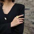 Markanter Edelstahl 18k vergoldeter Muschelförmiger Spiral-Öffnungsring Wasserdichtes Metall Damen Textur Vielseitiger Schmuck Geschenk