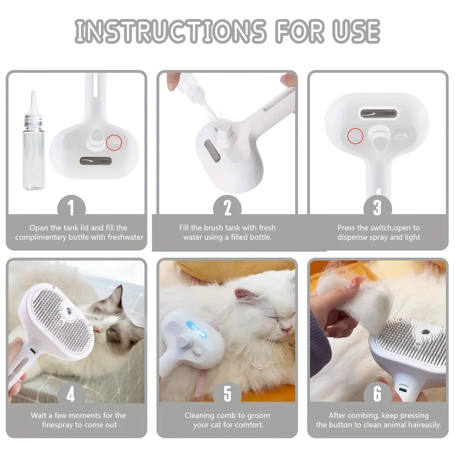 POPPER'S Pet Steam Spray Grooming Comb for Cats and Dogs – Hair Remover & Dematting Brush
